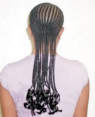 Photo of long cornrow hairstyle. 