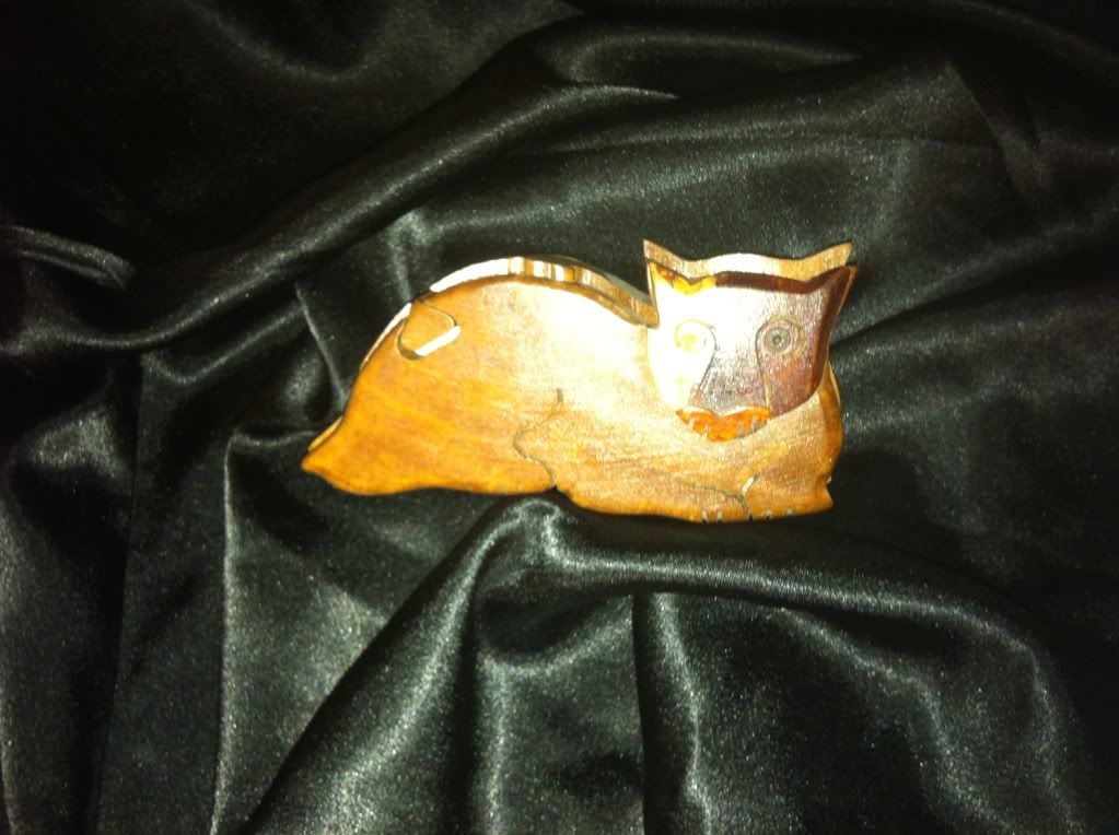Hand Carved Cat Puzzle Trinket Box