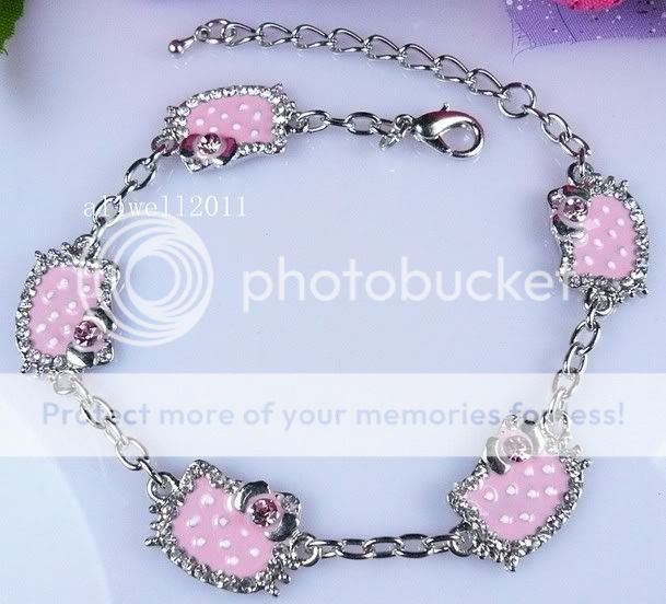 NEW Hello Kitty Bracelet Crystal Bling Rhinestone SUPER CUTE PINK 