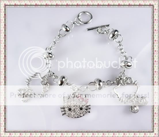 Hello Kitty Pendant Bracelet Crystal Bling Rhinestone NEW D010  