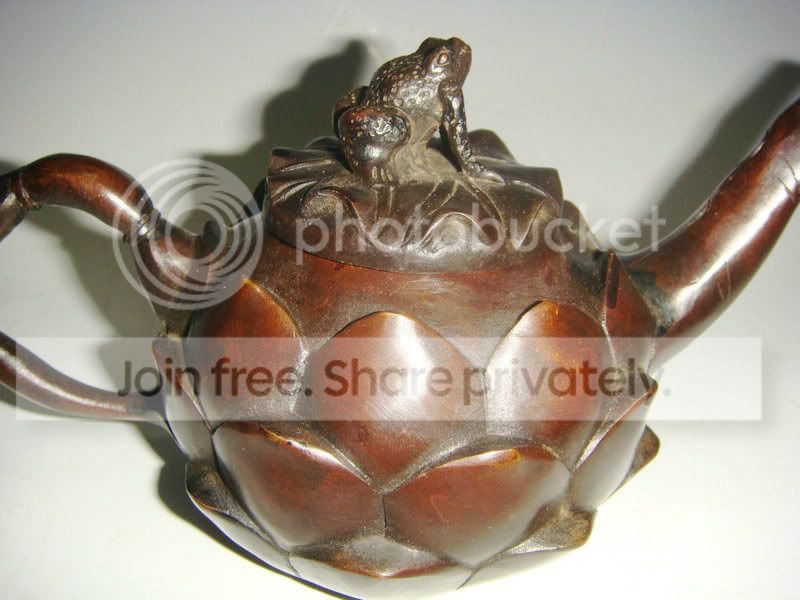 古月轩★清时代「乾隆御制」在铭 古い铜制 莲花急须 时代物